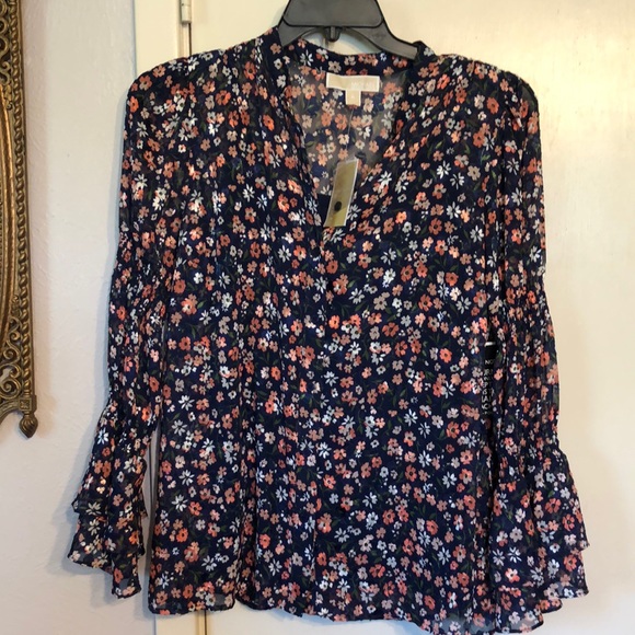 NWT! Michael Kors Bell Sleeve Floral Blouse - Picture 1 of 6